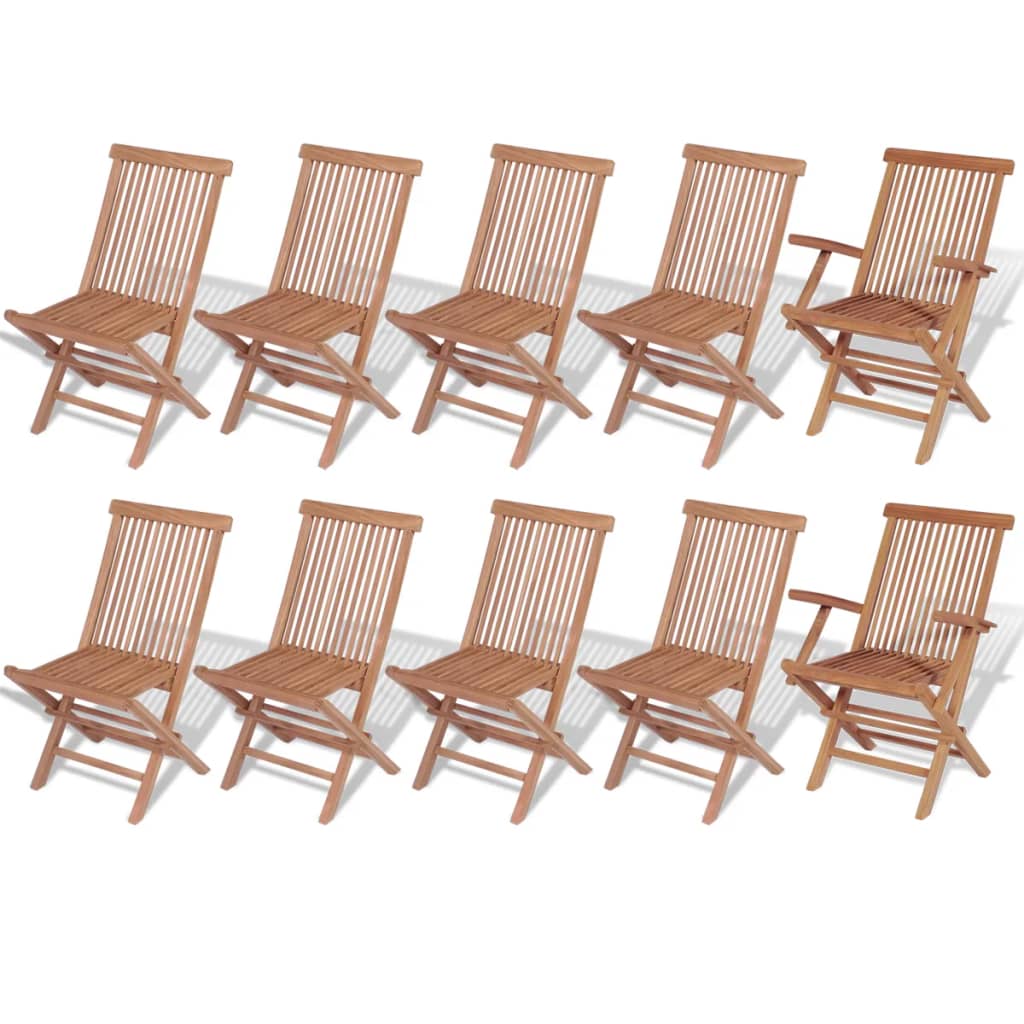 11 Piece Outdoor Dining Set with Folding Chairs Solid Teak Wood